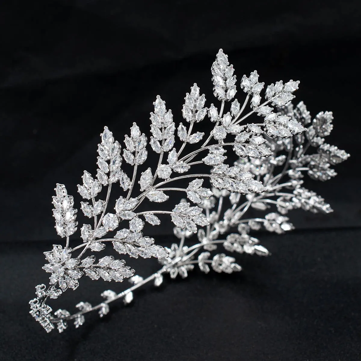 3/4 Round Cubic Zirconia Bridal Wedding Leaves Headband Hair Band Tiara for Women CHA10052