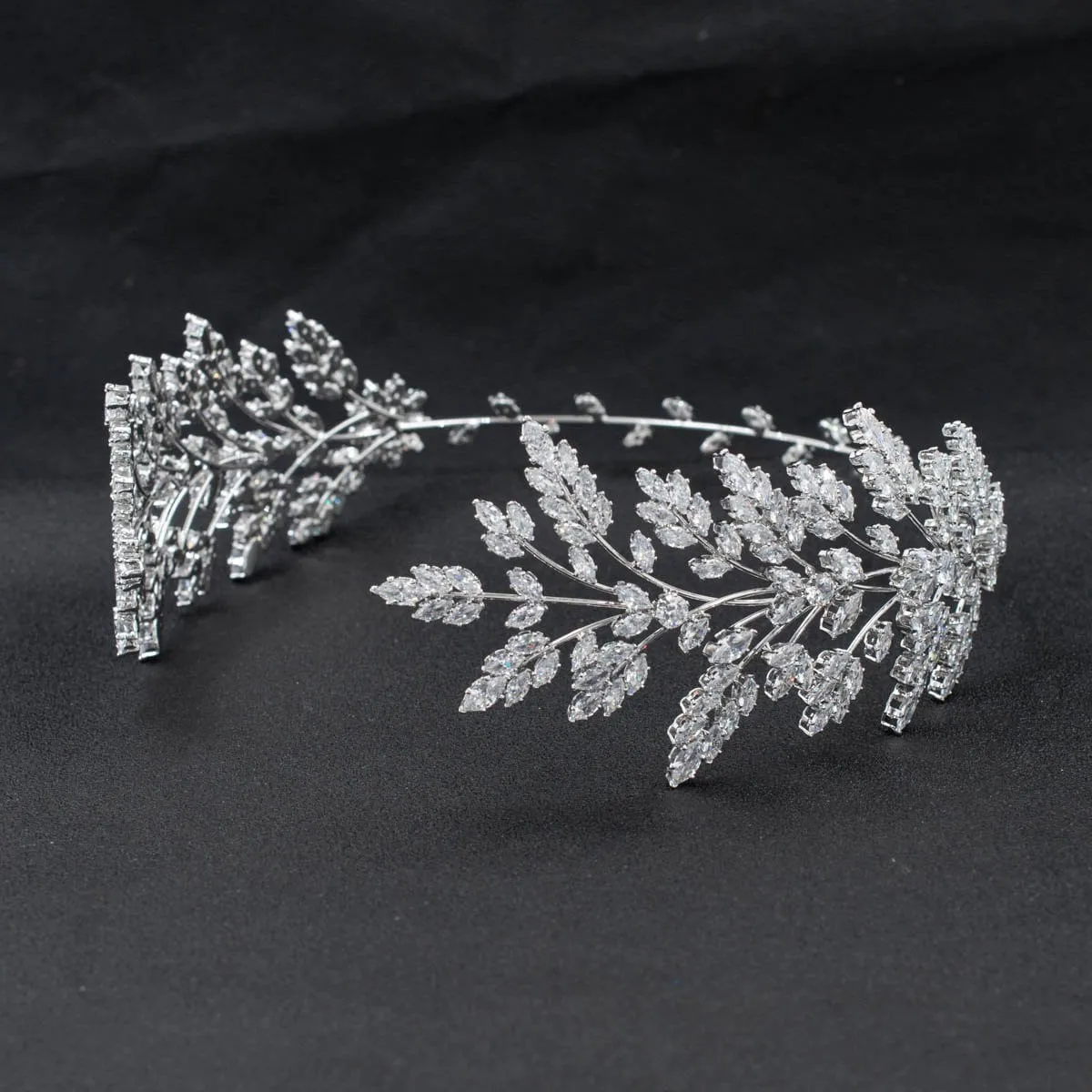 3/4 Round Cubic Zirconia Bridal Wedding Leaves Headband Hair Band Tiara for Women CHA10052