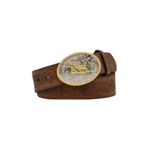 3D Belt Kid's Dark Brown Tooled Leather Belt