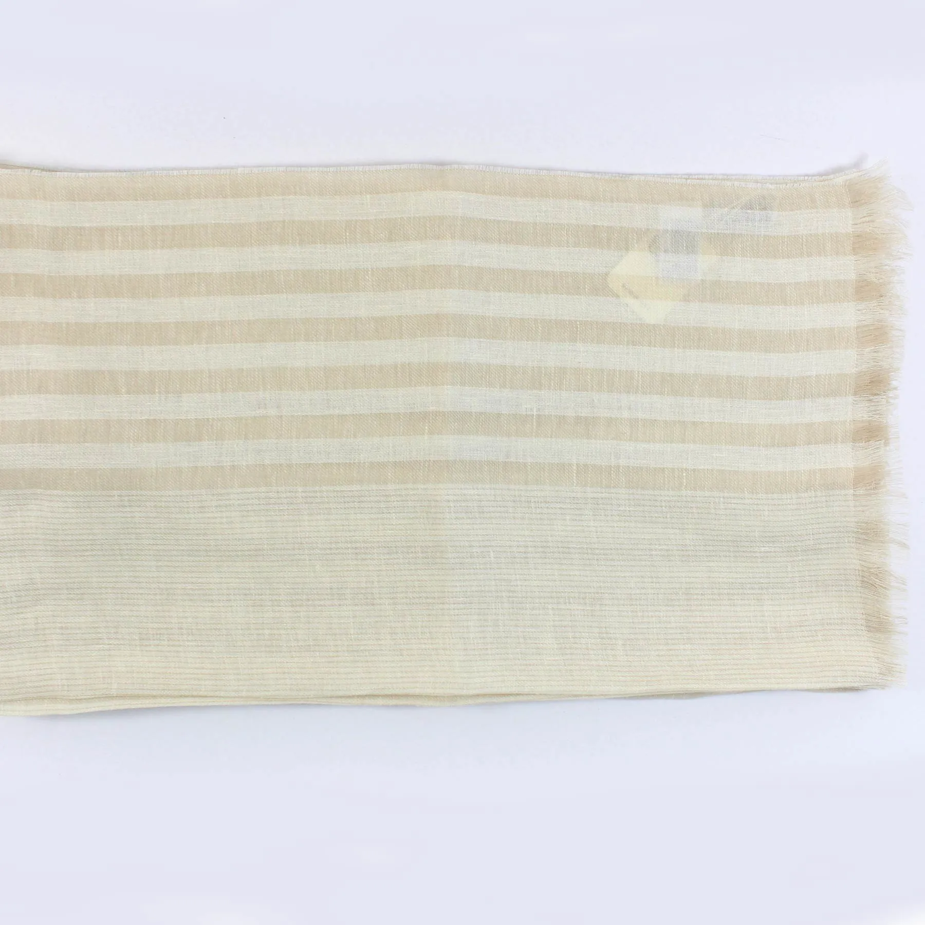 Agnona Scarf Beige Stripes - Linen Cashmere Silk Shawl FINAL SALE