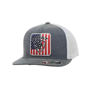 Ariat M&F Grey Mesh US Flag Square Logo Baseball Cap