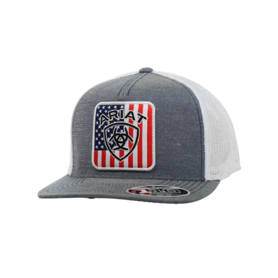 Ariat M&F Grey Mesh US Flag Square Logo Baseball Cap