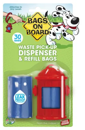 Bags on Board Fire Hydrant Waste Pick-up Bag Dispenser Red, Blue 2 Rolls Of 15 Bags