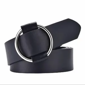 Black Thin Round Silver Slider Waist Belt