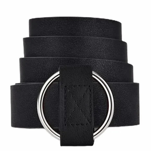 Black Thin Round Silver Slider Waist Belt