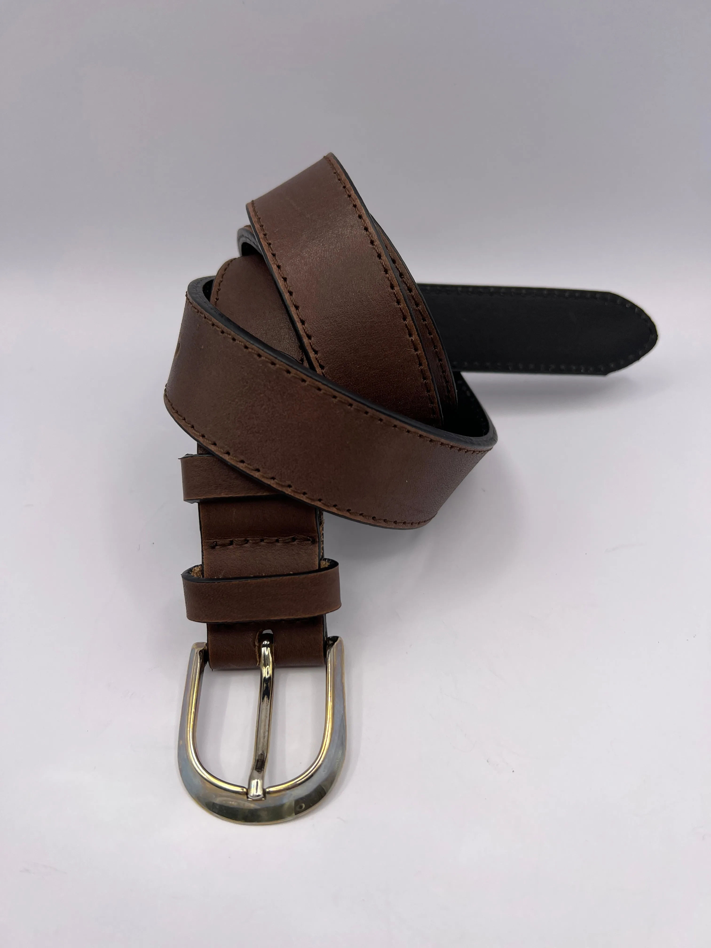 Blondish Dark Brown Handmade Leather Belt with Silver Adornment for Women