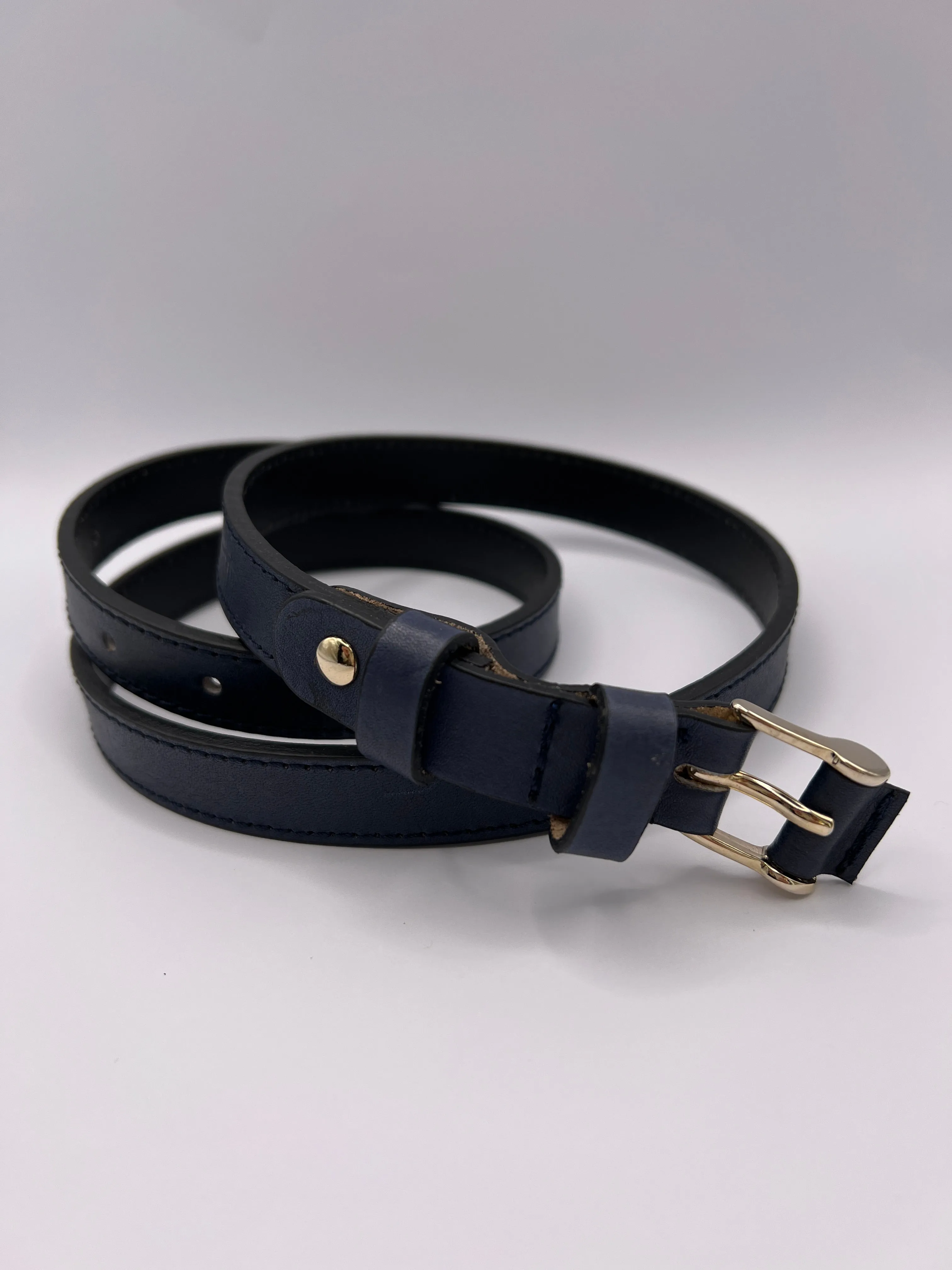 Blondish Stylish Double Loop Blue Belt with Gold Adornment for Women