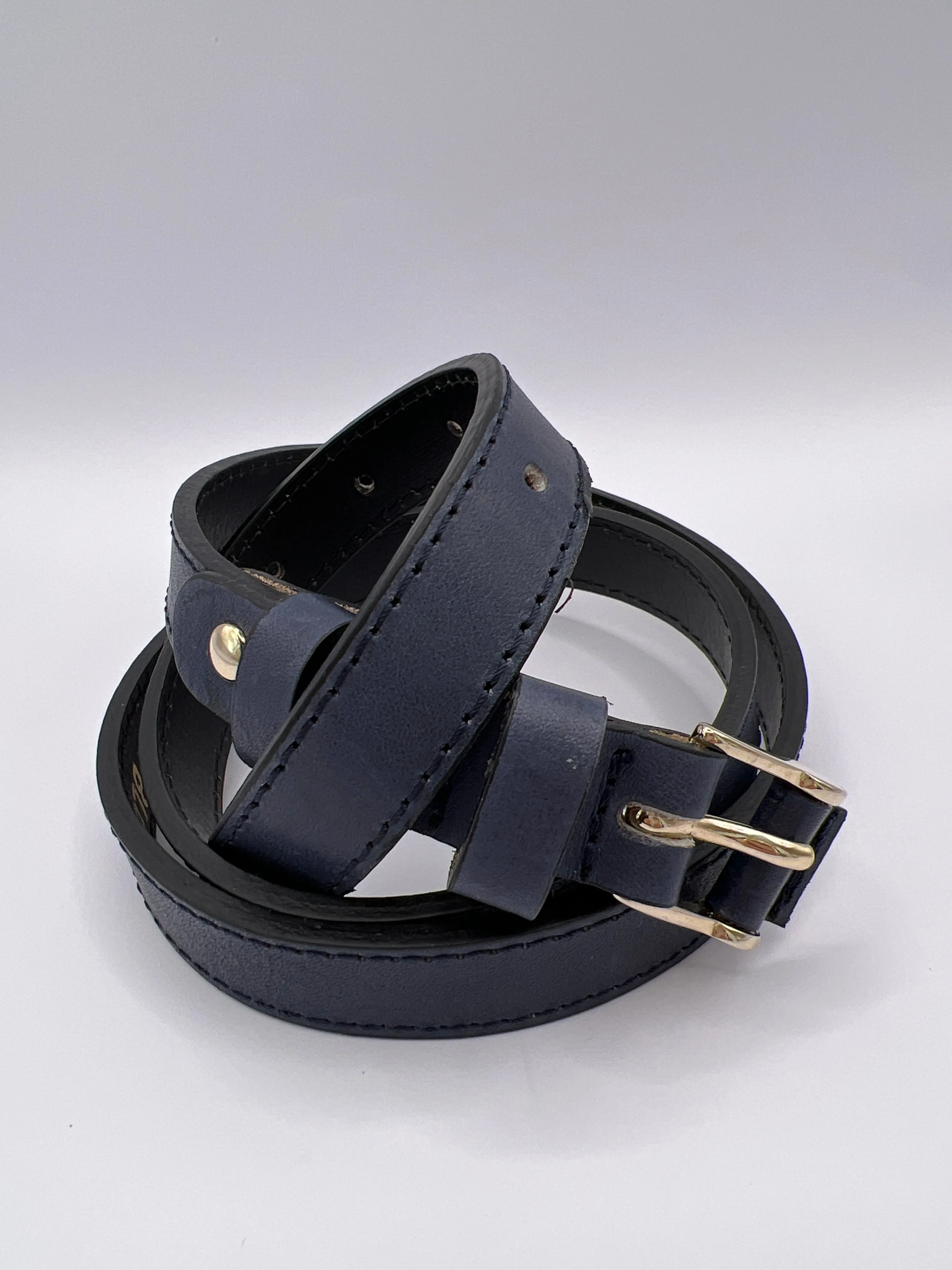 Blondish Stylish Double Loop Blue Belt with Gold Adornment for Women