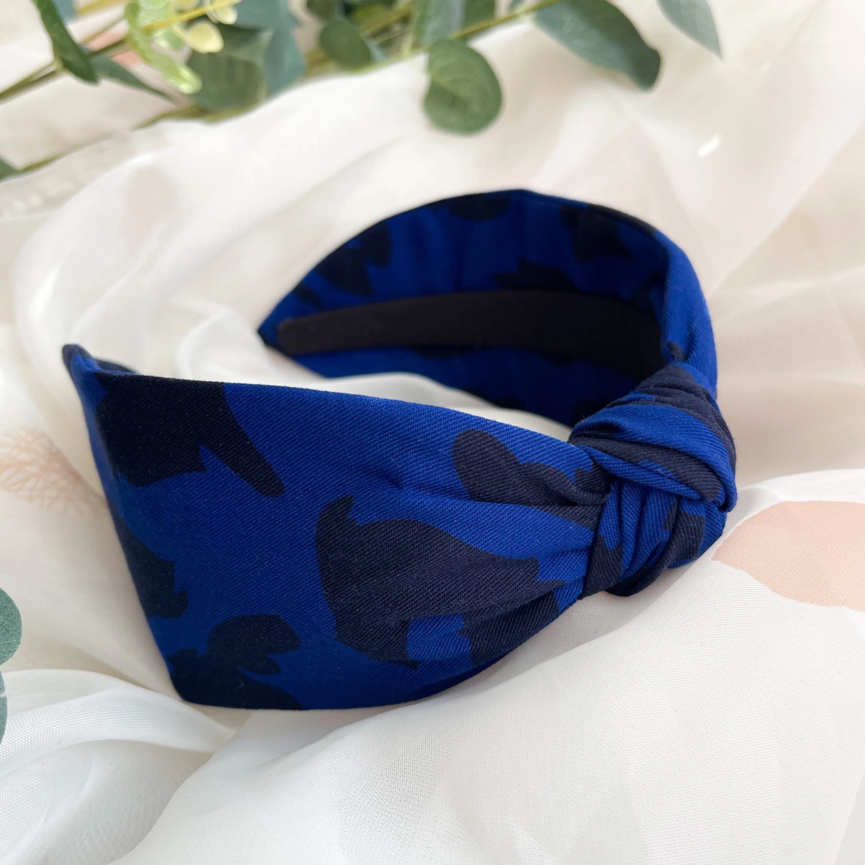 Blue Leopard Print Knot Headband