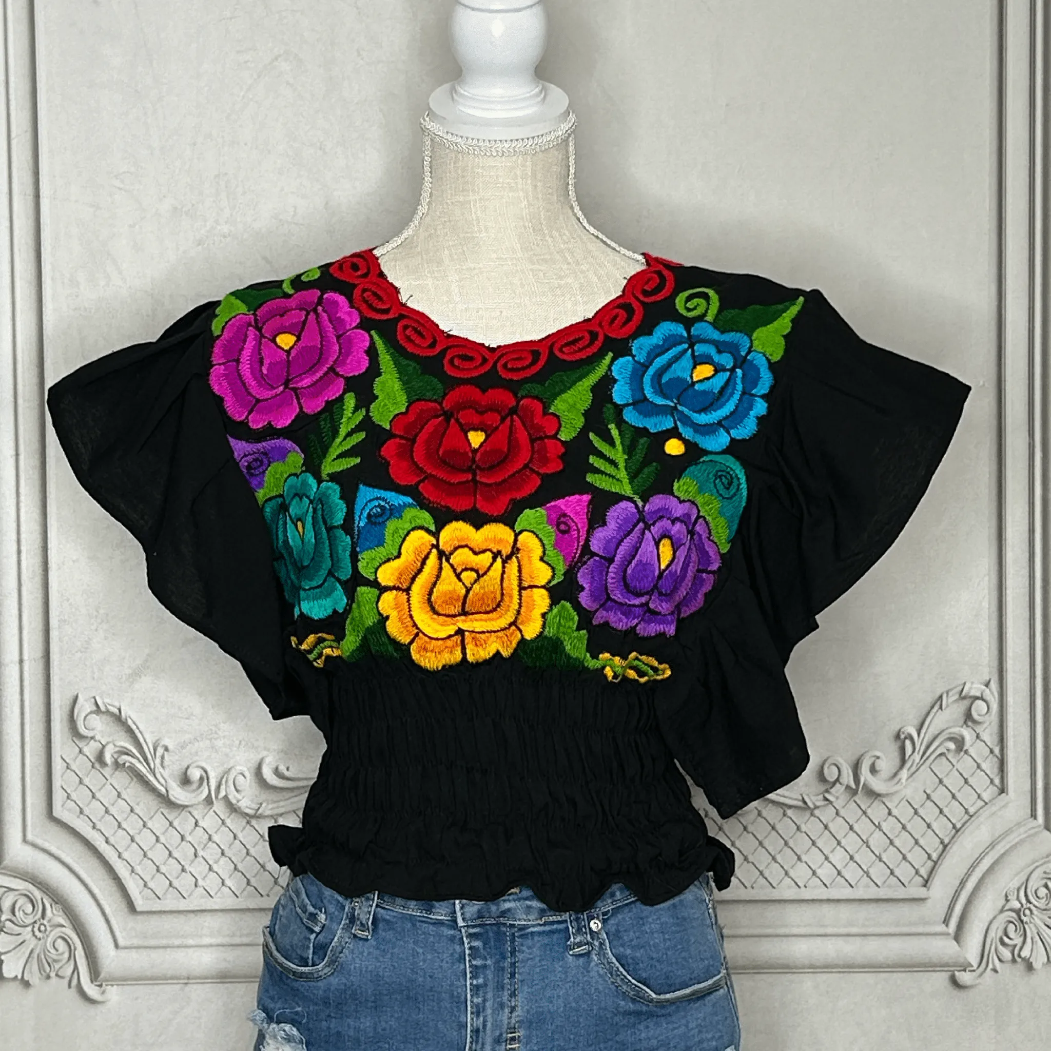 Butterfly Sleeve Mexican Crop Top Zinnia