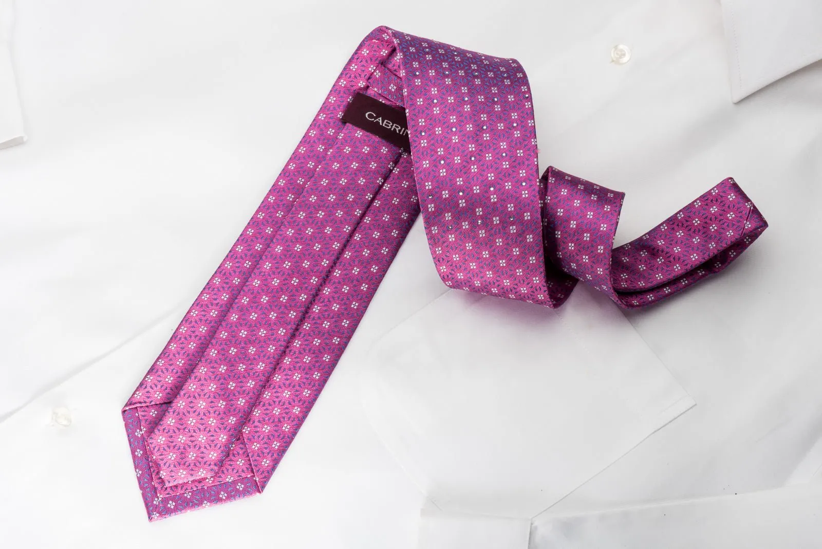 Cabrini Silk Necktie Silver Squares On Pink With Rhinestones