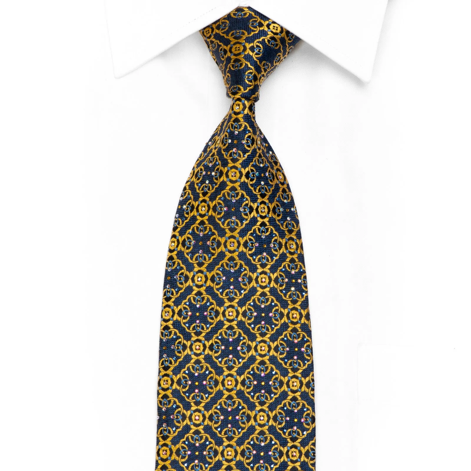 Cabrini Silk Necktie Yellow Cartouche On Blue