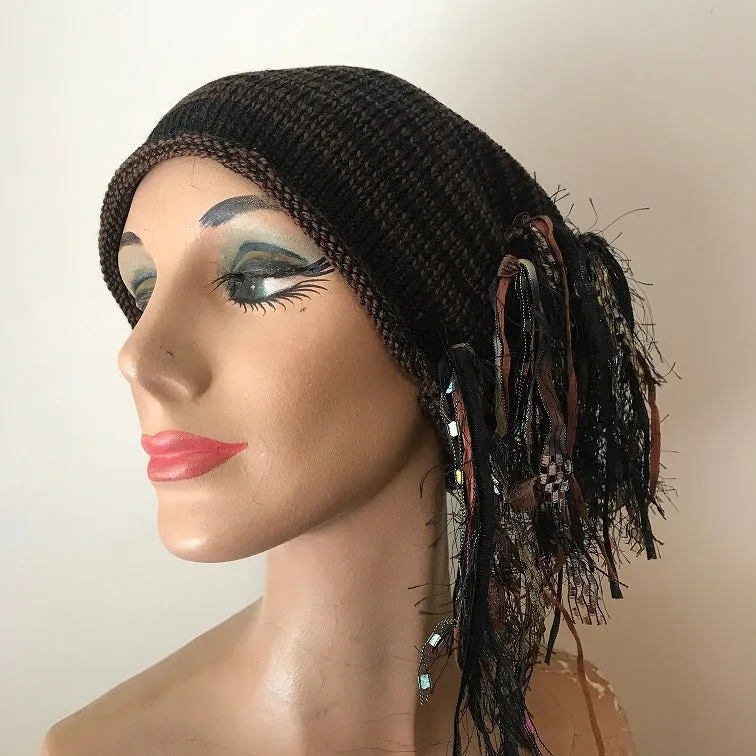 Chocolate Brown & Black Tweed *Funky Chic Hat* (FH67)