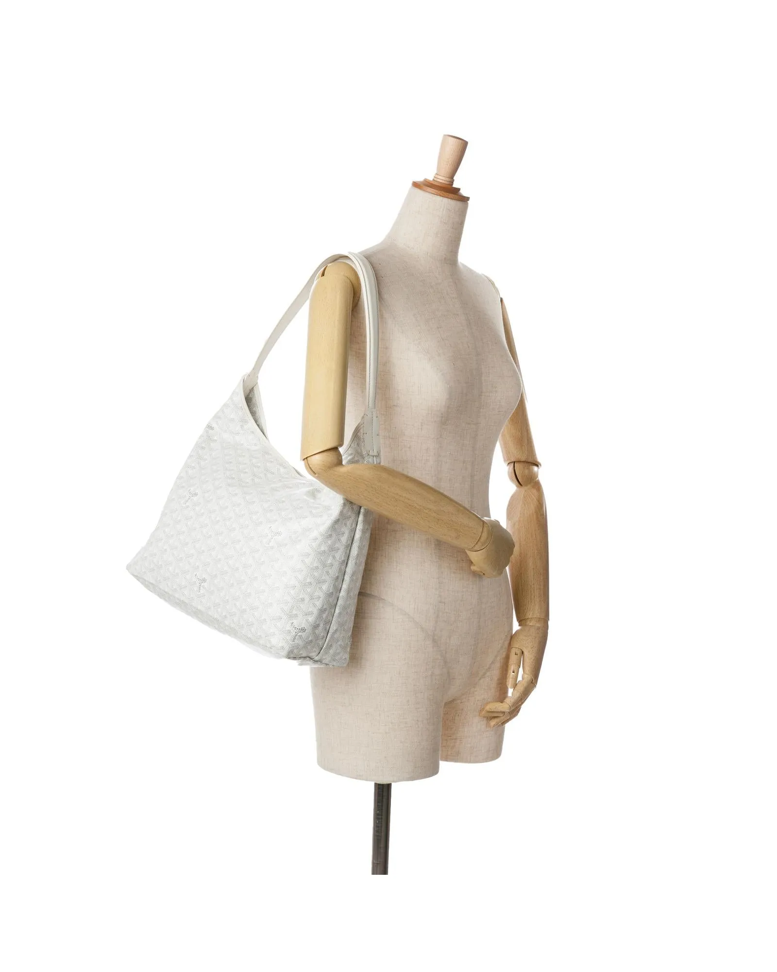 Coated Canvas Shoulder Bag with Leather Trim and Top Zip Closure