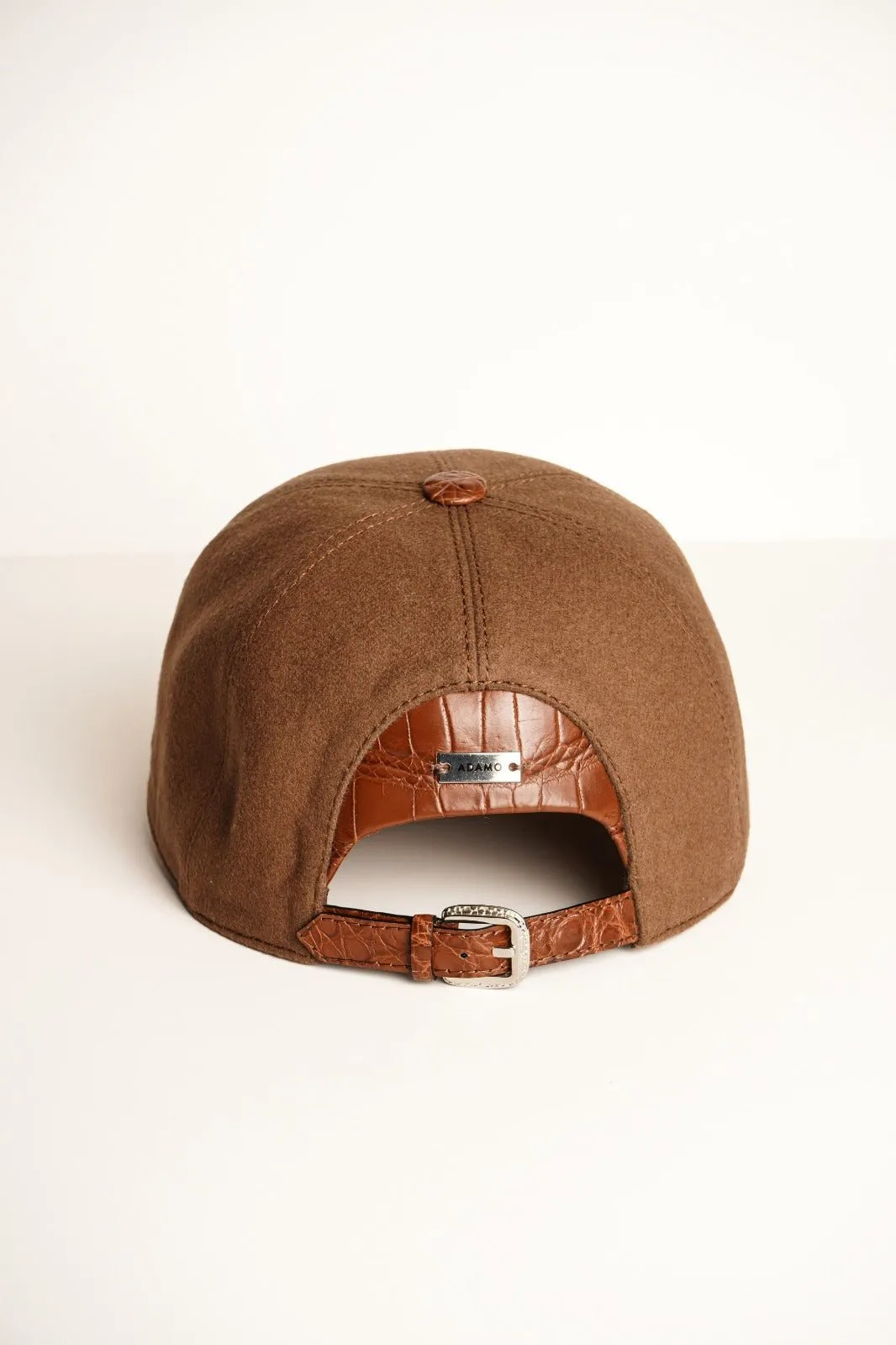 Cognac Textile & Crocodile Leather Cap