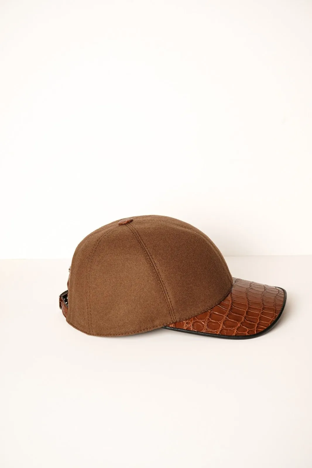 Cognac Textile & Crocodile Leather Cap