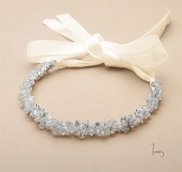 Crystal Clusters & Ribbon Wedding Headband