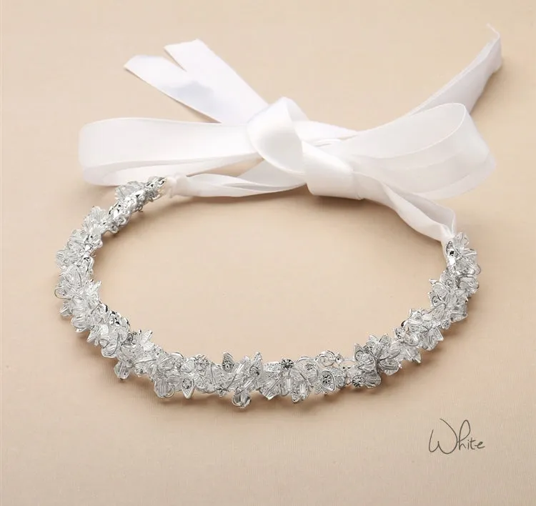 Crystal Clusters & Ribbon Wedding Headband