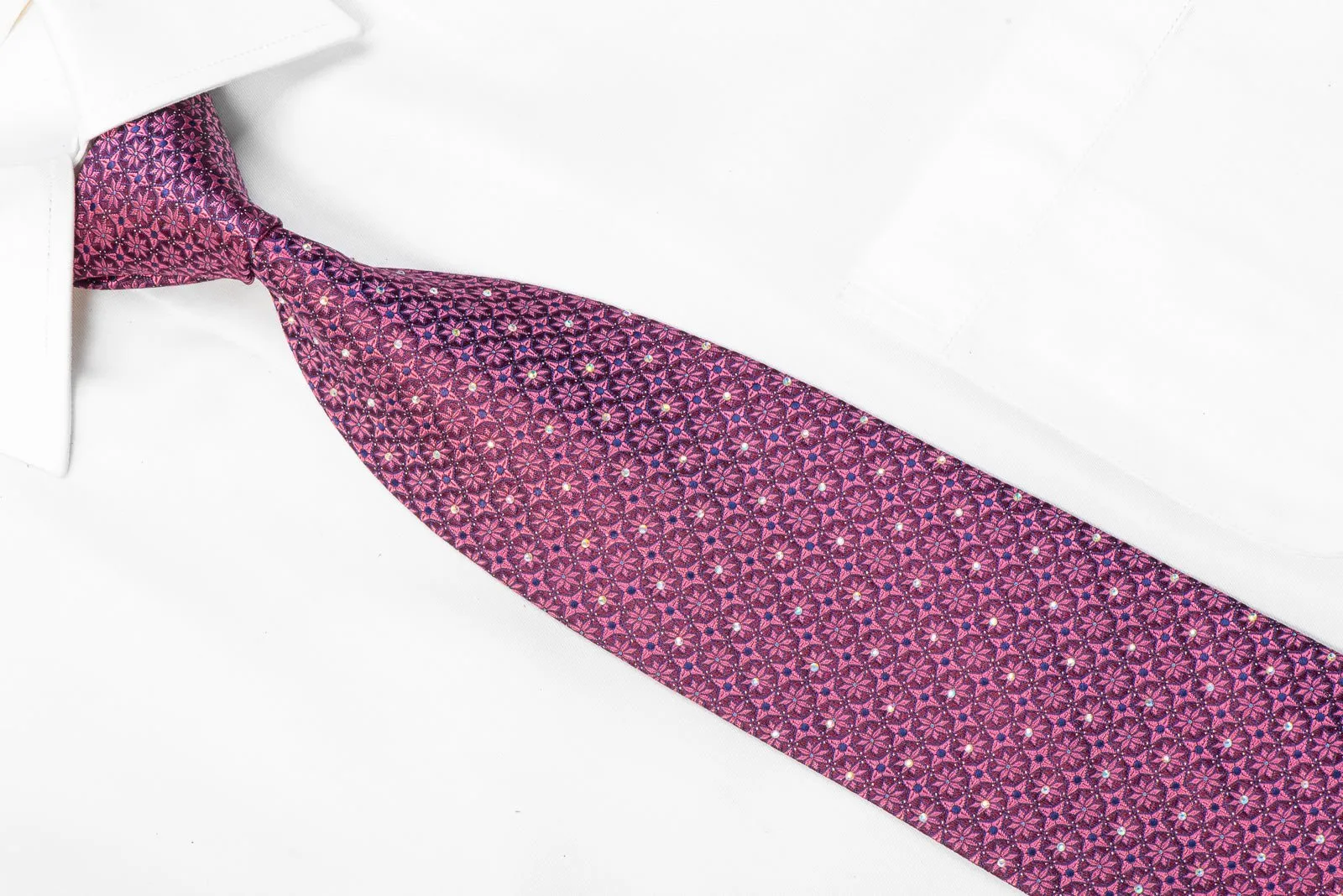 Elegance Rhinestone Necktie Pink Floral On Purple With Silver Sparkles