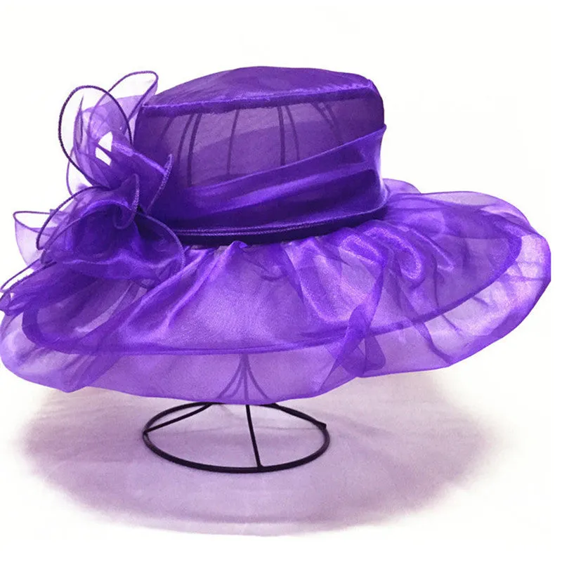 Elegant Wide Brim Ribbon Knot Church Hat