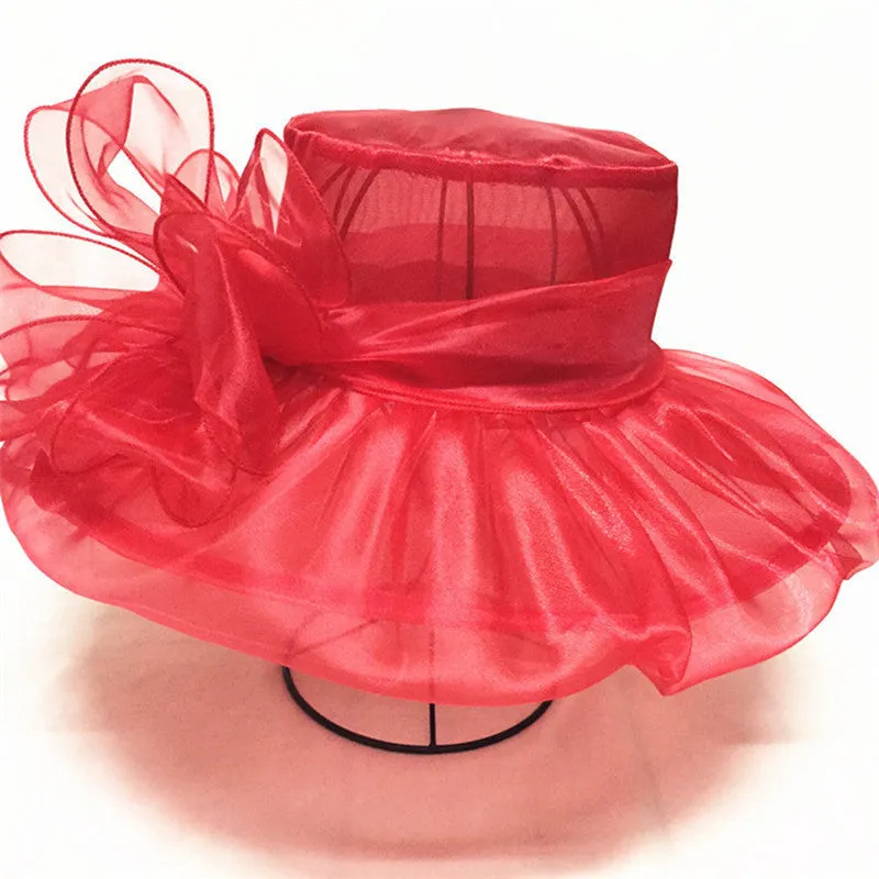 Elegant Wide Brim Ribbon Knot Church Hat