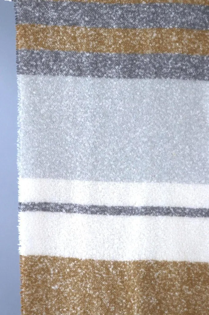 Fuzzy Scarf Shawl / Camel Tan & Grey Stripes