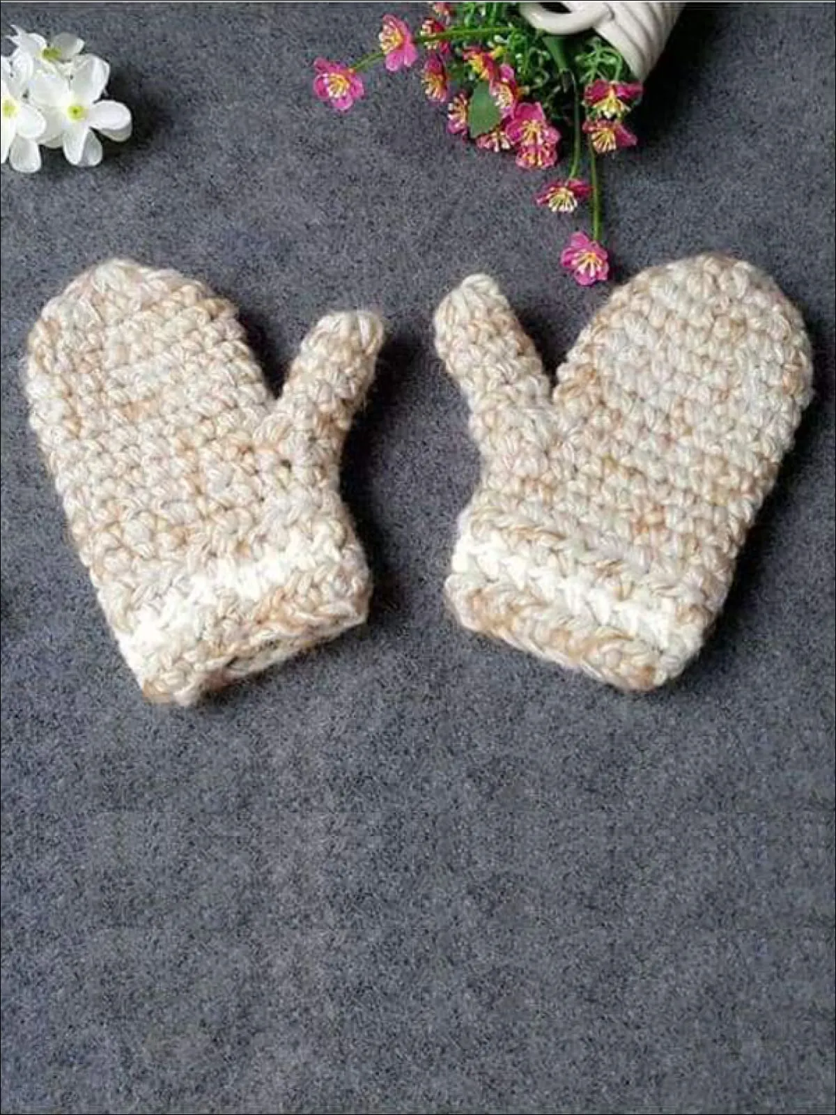 Girls Knitted Reindeer Hat with Matching Mittens