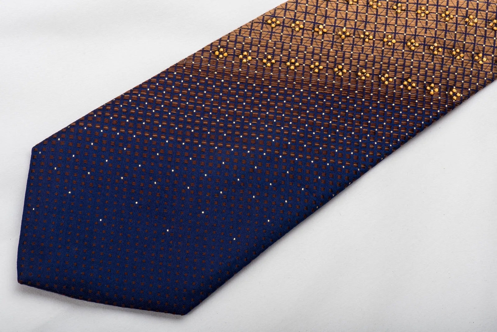 Grang Cia Rhinestone Necktie Blue Trellis On Golden Yellow With Silver Sparkles