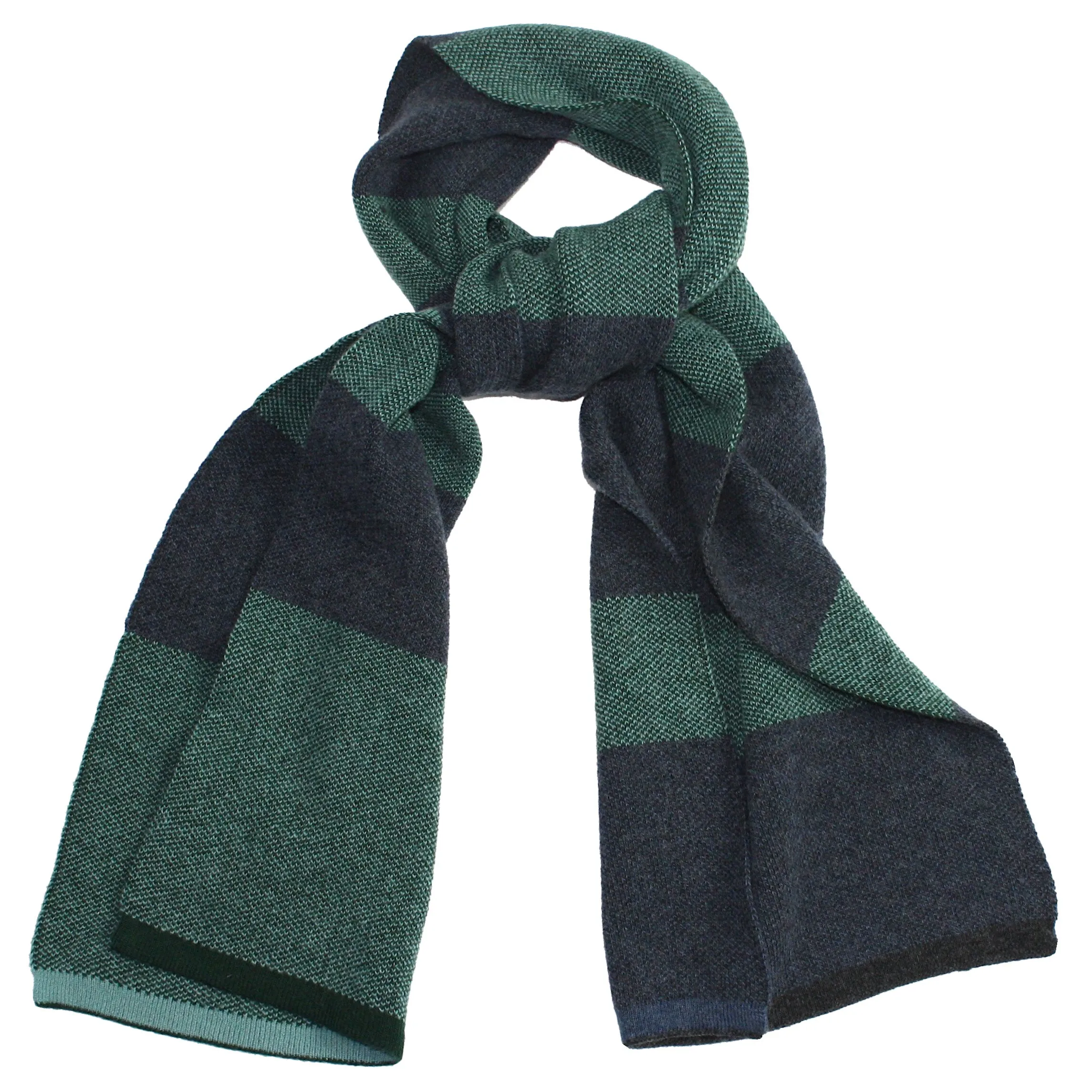 Green / Blue Melange Striped Wool / Cashmere Scarf by 40 Colori