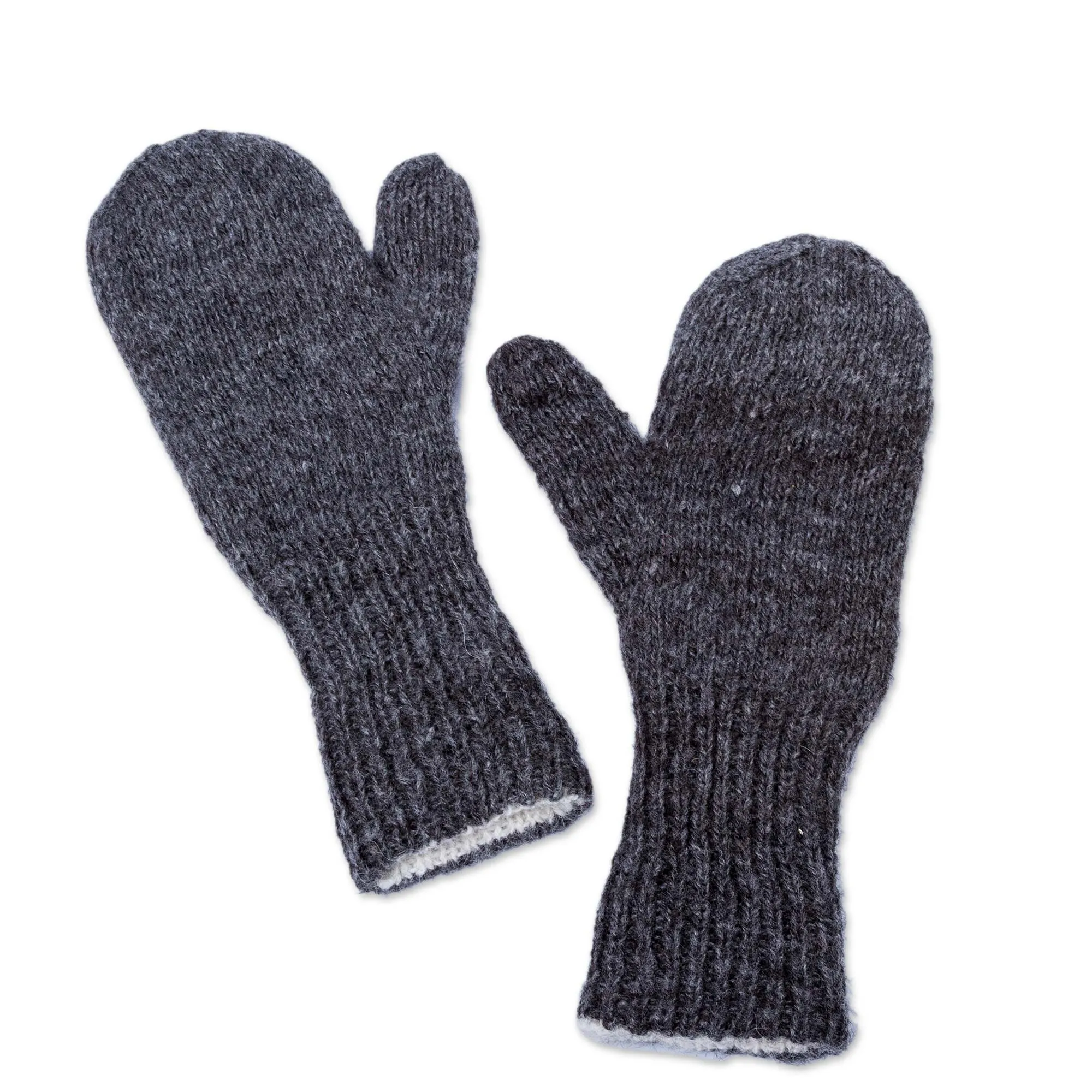 Hand Crafted Grey and White 100% Alpaca Reversible Mittens - Grey Skies | NOVICA