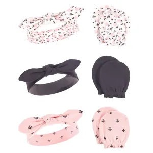 Hudson Baby Cotton Headband and Scratch Mitten Set, Berry Floral