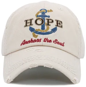 KBV1450 "HOPE Anchors The Soul" Washed Vintage Ballcap Hat