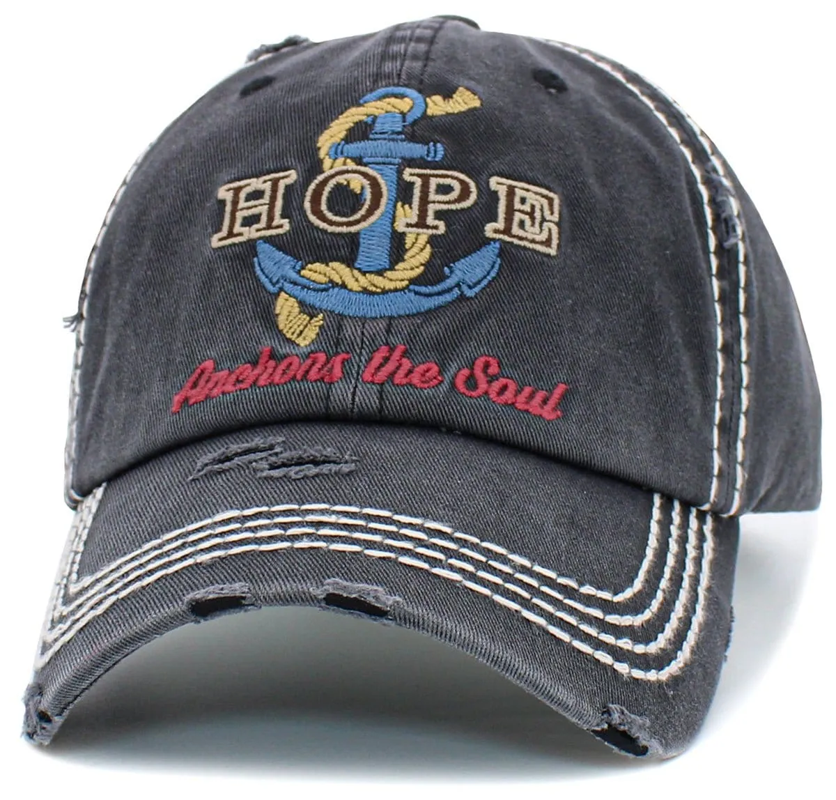 KBV1450 "HOPE Anchors The Soul" Washed Vintage Ballcap Hat