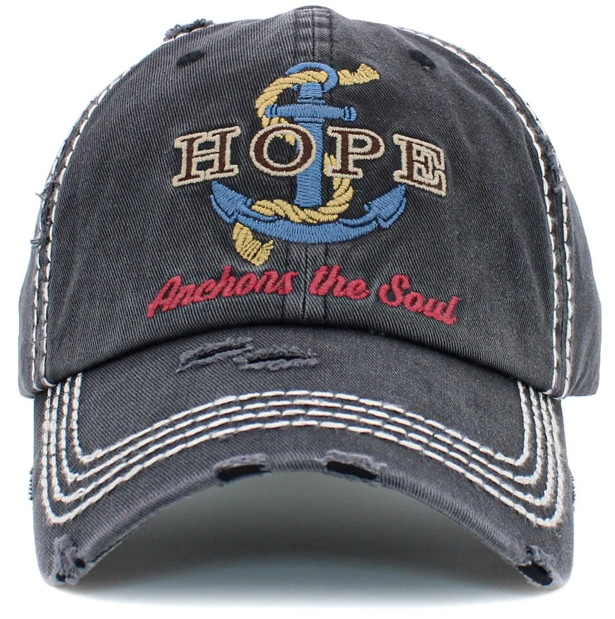 KBV1450 "HOPE Anchors The Soul" Washed Vintage Ballcap Hat