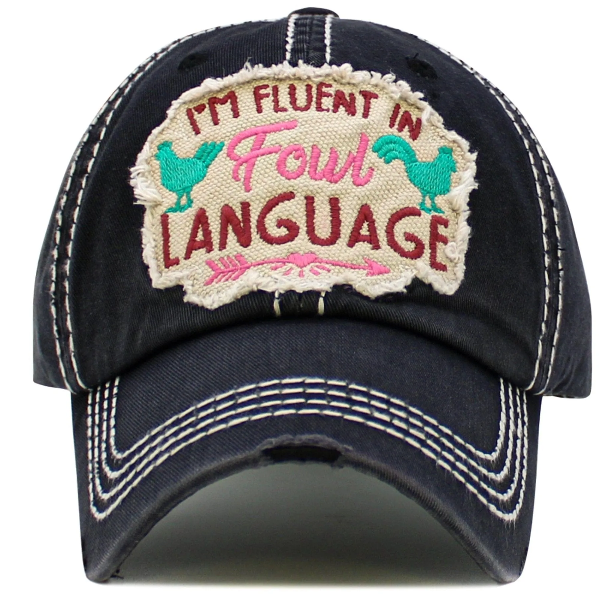 KBV1568 I'm Fluent In Fowl Language Washed Vintage Ballcap