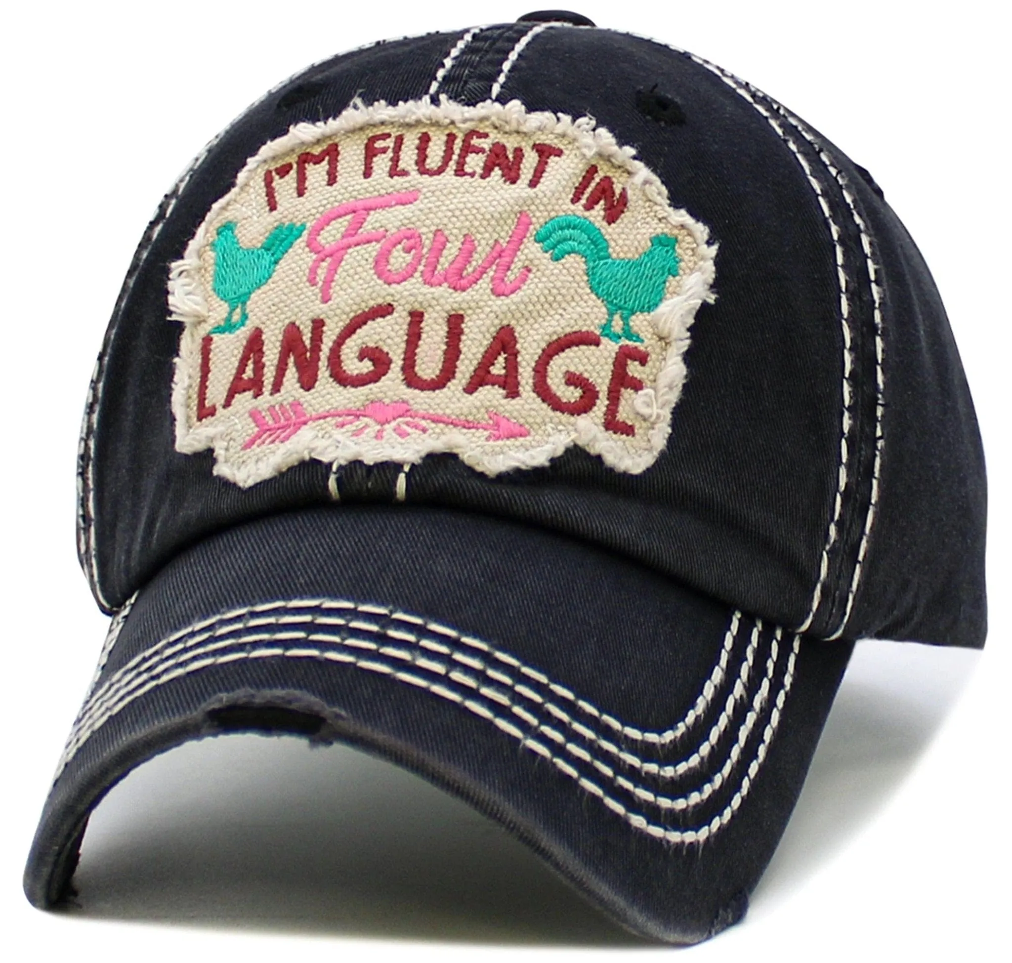 KBV1568 I'm Fluent In Fowl Language Washed Vintage Ballcap