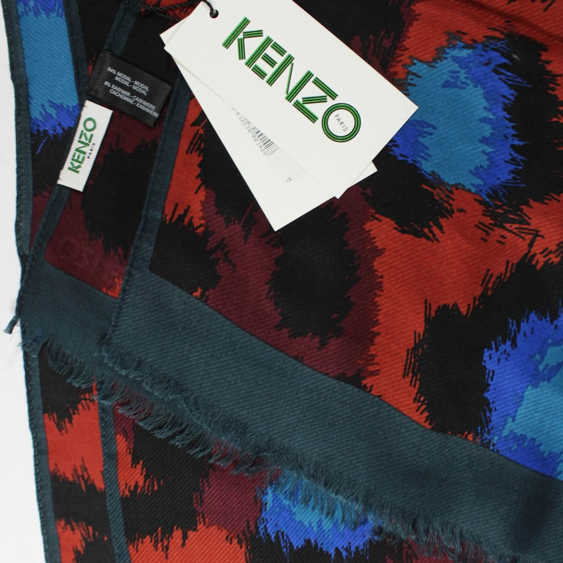 Kenzo Scarf Maroon Blue Design - Cashmere Blend Shawl BLACK FRIDAY SALE