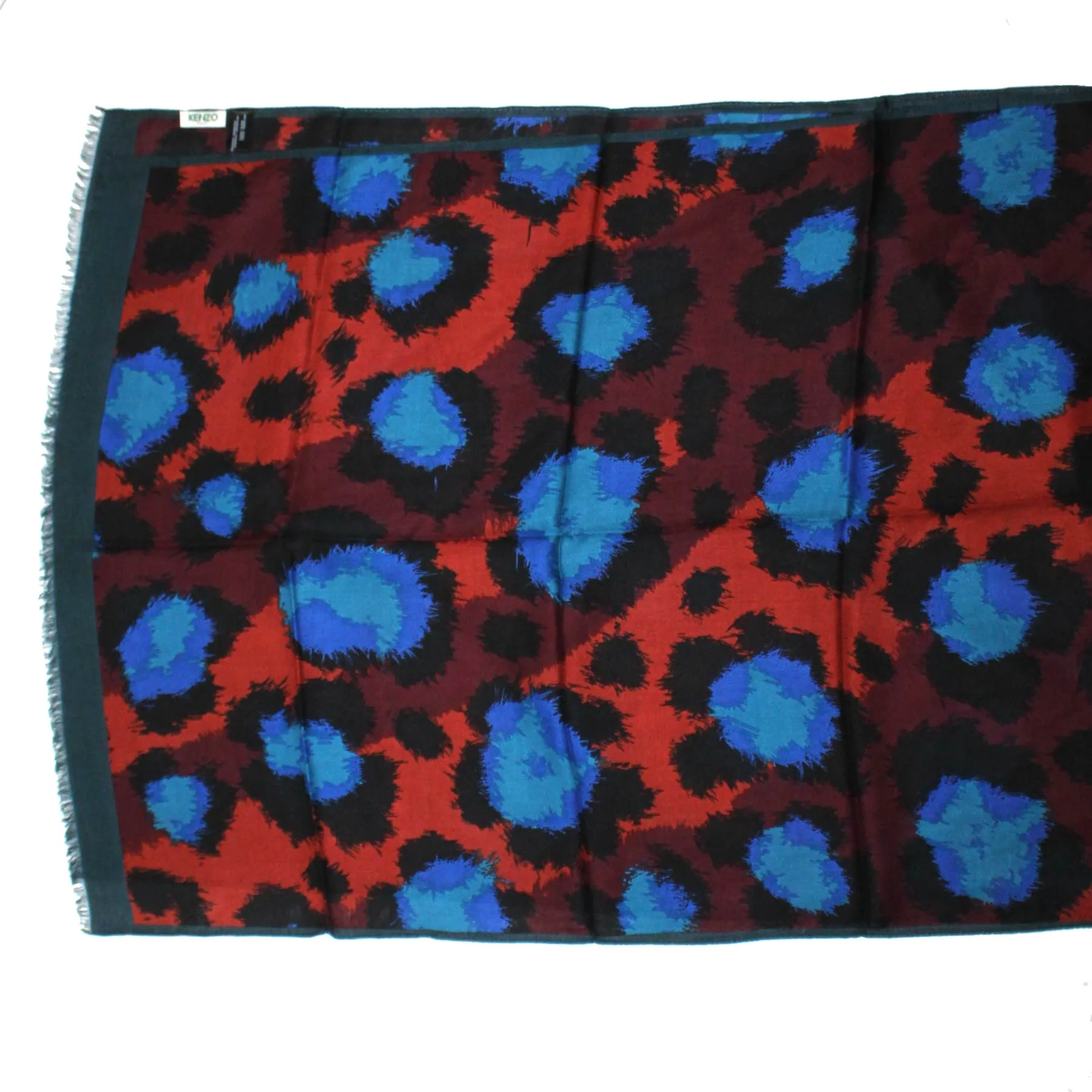 Kenzo Scarf Maroon Blue Design - Cashmere Blend Shawl BLACK FRIDAY SALE