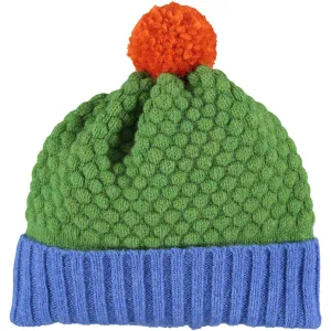 Kids' Green & Bright Blue Honeycomb Bobble Hat