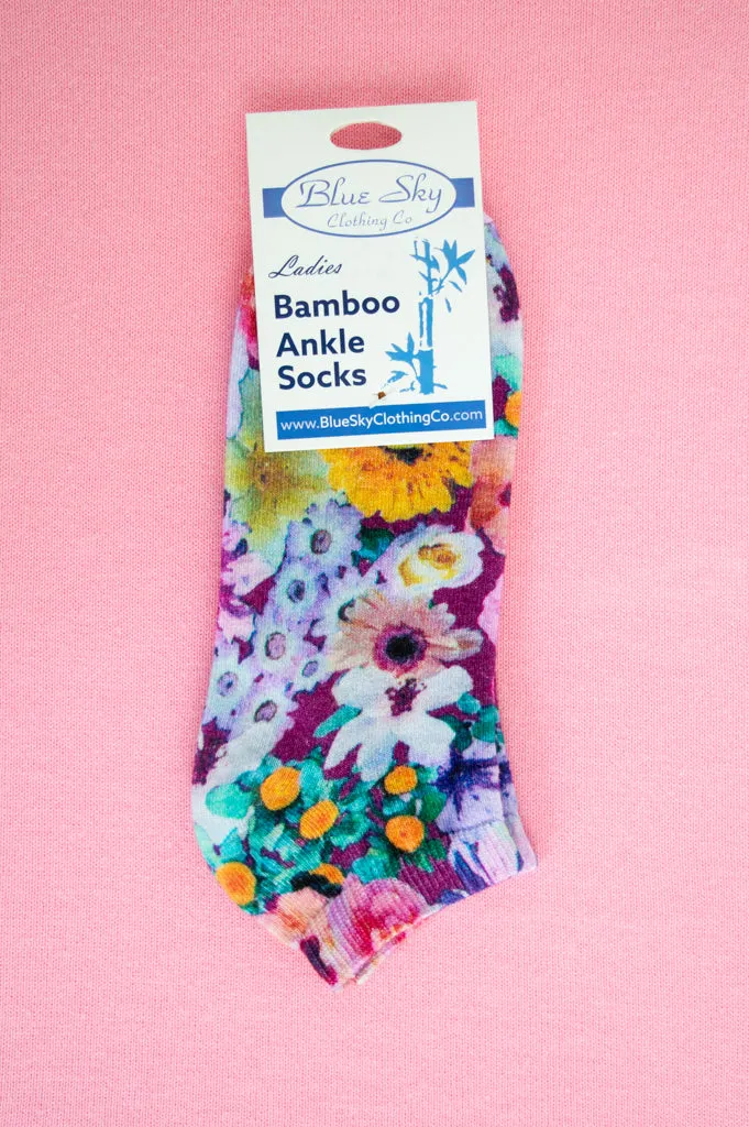 Ladies Ankle Bamboo Socks, Assorted Prints