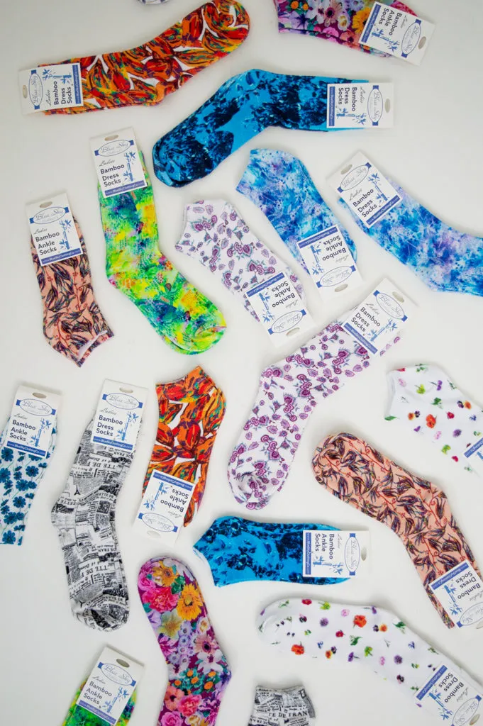 Ladies Ankle Bamboo Socks, Assorted Prints