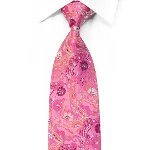 Lancetti Mens Silk Rhinestone Necktie Paisley Floral On Pink