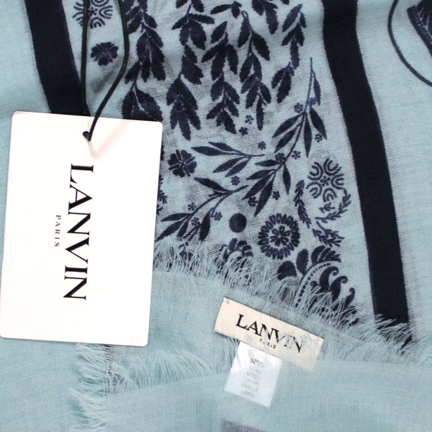 Lanvin Scarf Sky Blue Floral & Animals - Wool Extra Large Square Shawl