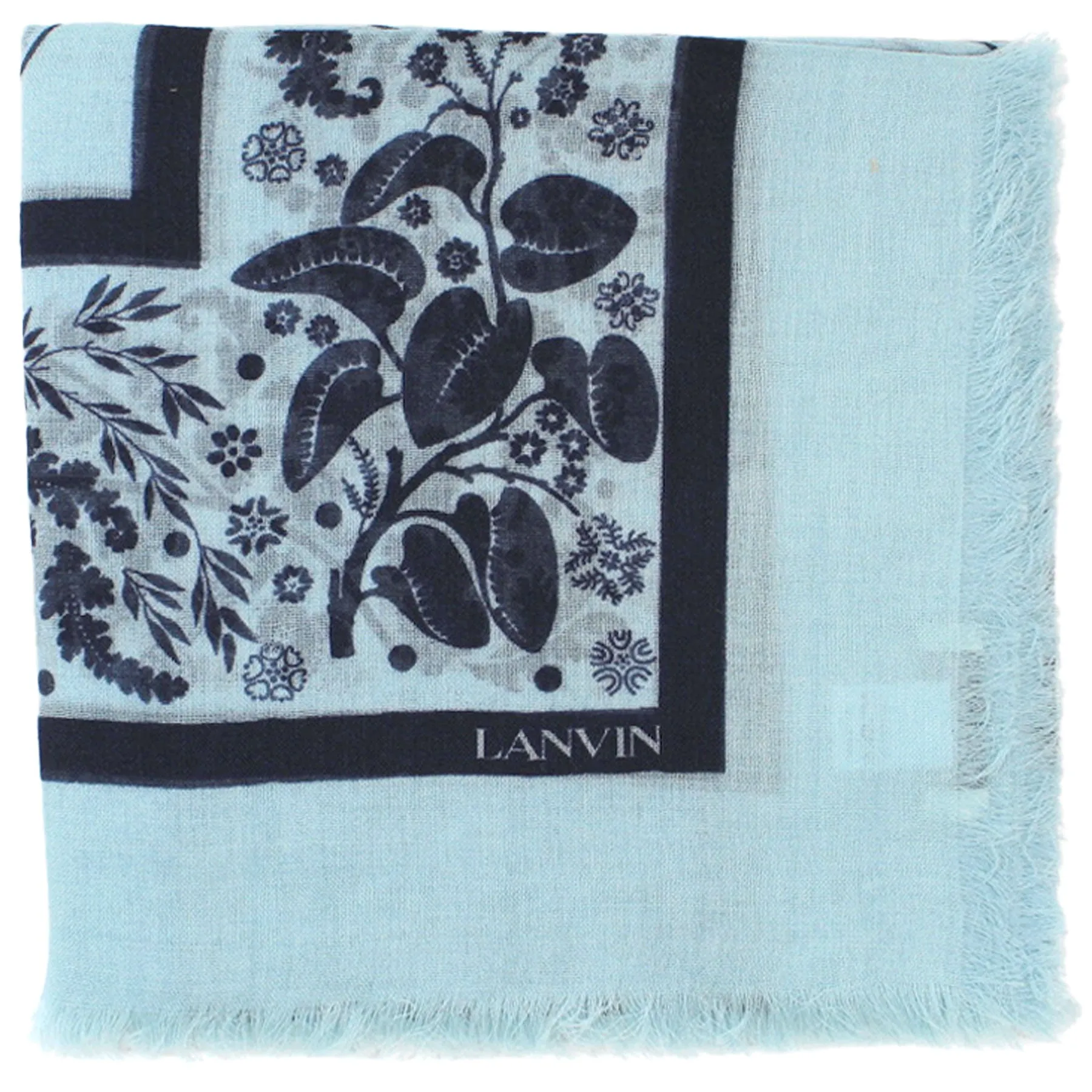 Lanvin Scarf Sky Blue Floral & Animals - Wool Extra Large Square Shawl