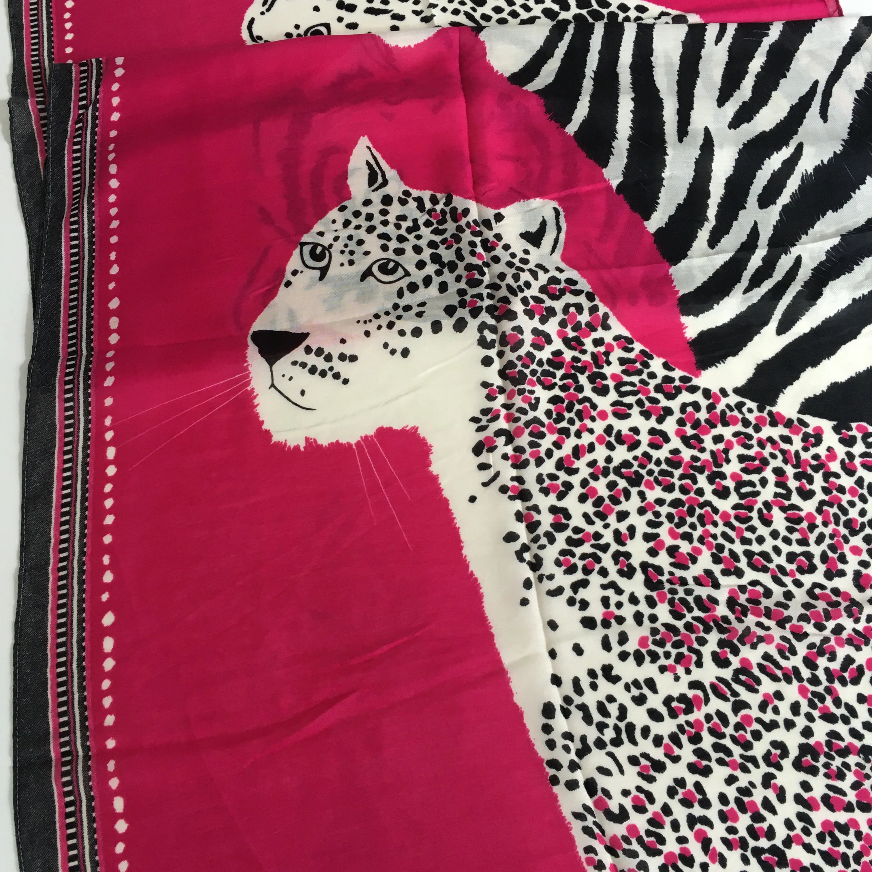 LARGE FUCHSIA PINK TIGER AND LEOPARD PRINT SHAWL SCARF