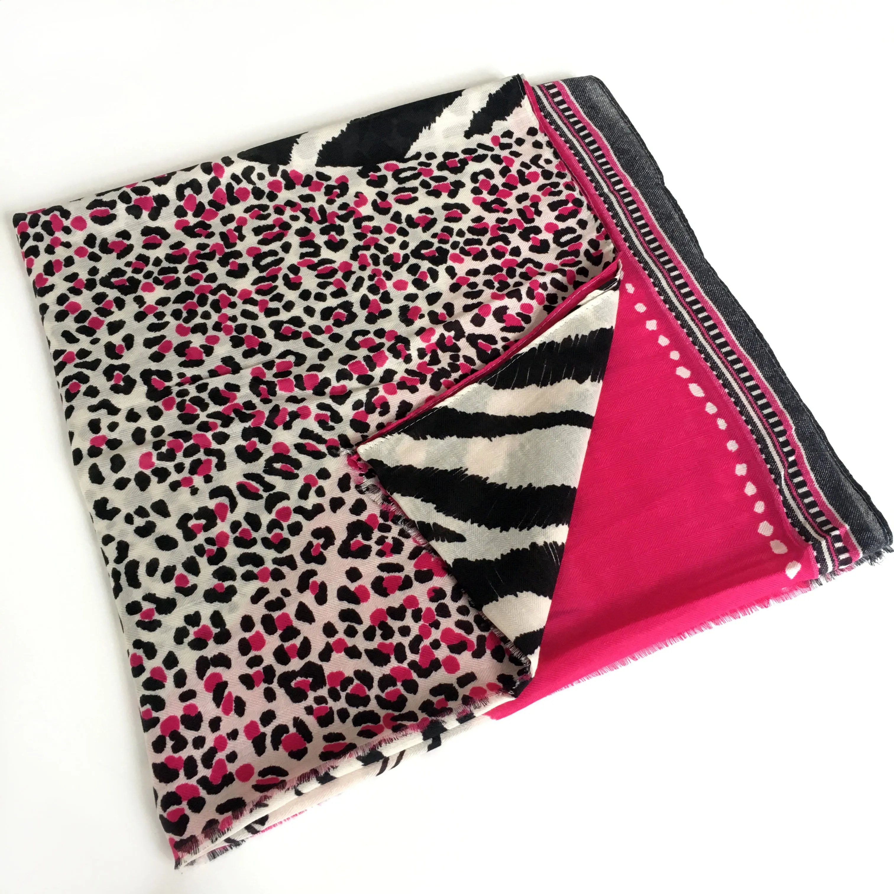 LARGE FUCHSIA PINK TIGER AND LEOPARD PRINT SHAWL SCARF