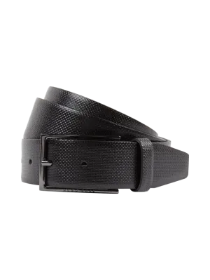 Leather belt with BOSS buckle, black