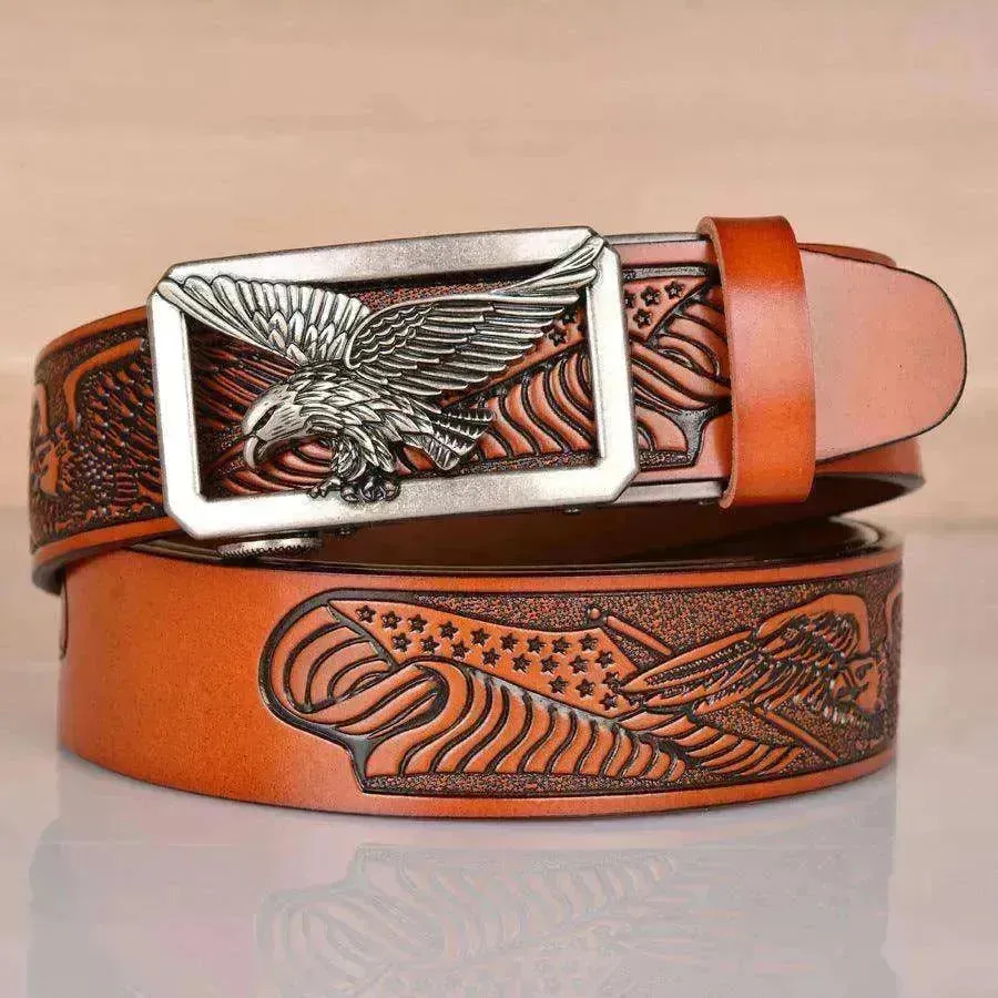 Leather Men's Eagle Embossed Belt