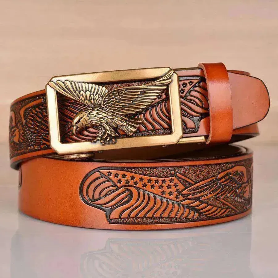 Leather Men's Eagle Embossed Belt