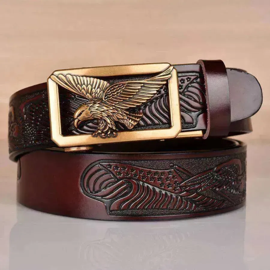 Leather Men's Eagle Embossed Belt